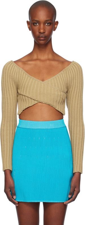 Isa Boulder Beige Crossed Sleeves Sweater