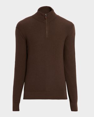Men's Cashmere Waffle-Knit Quarter-Zip Sweater