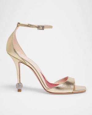 Marlene Leather Crystal-Heel Sandals