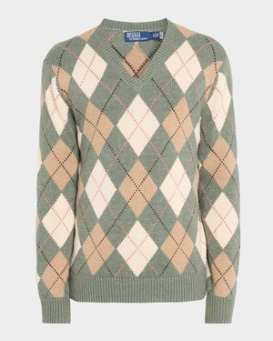 Men's Cotton Wool Argyle V-Neck Sweater