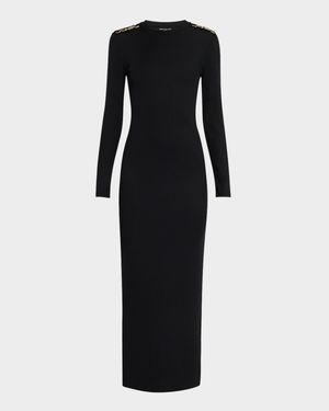 Elizabella Long-Sleeve Chain Maxi Dress
