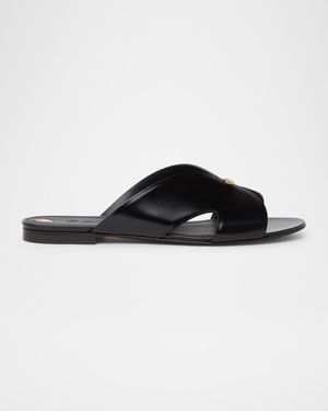 Vera Leather Flat Slide Sandals