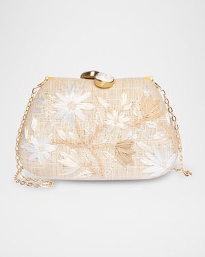 Tamu Flower Embroidered Raffia Clutch Bag