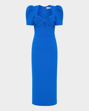 Antonella Puff-Sleeve Sweetheart Midi Dress