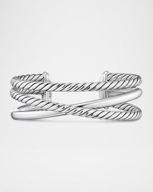 Bold Crossover 3 Row Bracelet in Sterling Silver, 20mm