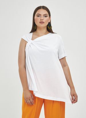 Mat Fashion - Tee-shirt asymétrique en coton - Taille 50 - Blanc