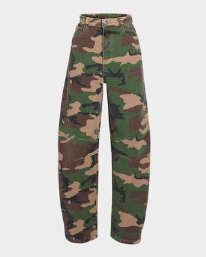 Marbel Camo Mid Rise Barrel-Leg Jeans