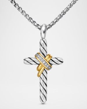 X Cross Necklace in Silver with Diamonds and 14K Gold