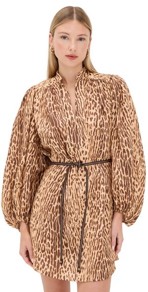 Zimmermann Cascadian Tunic Dress Tan Leopard 0P