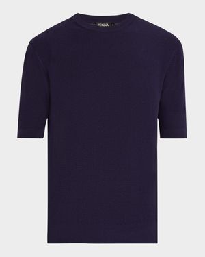 Men's Cotton Honeycomb Short-Sleeve Crewneck Sweater