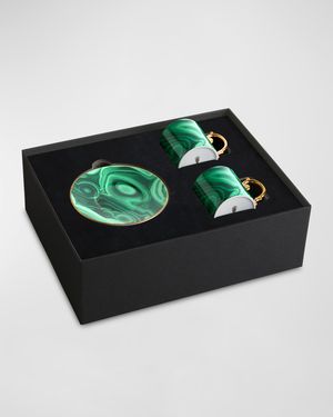 Malachite 4-Piece Espresso Cup & Saucer Set