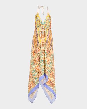 Printed Silk Halter Maxi Dress