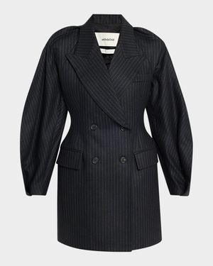 Kitts Ruched Balloon-Sleeve Double-Breasted Blazer