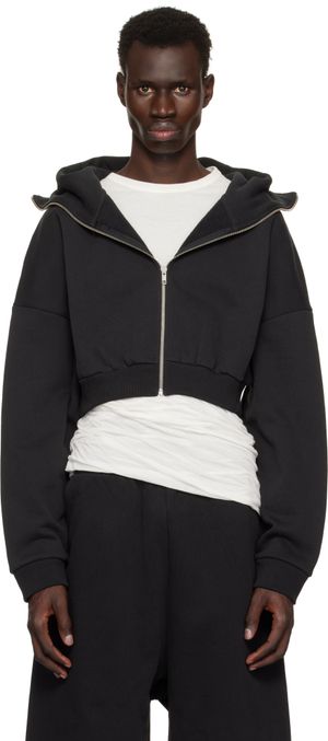 Entire Studios Black Cropped Full Zip Hoodie