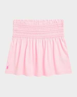 Girl's Jersey Smocked-Waistband Ruffle Skirt, Size S-XL