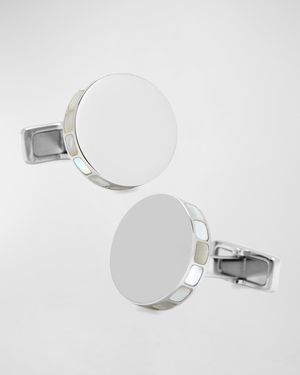 Stainless Steel Mother-of-Pearl Mosaic Engravable Cufflinks