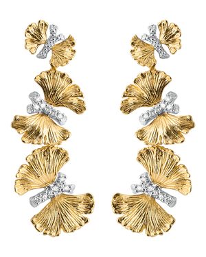 Butterfly Ginkgo Triple Drop Earrings with Diamonds