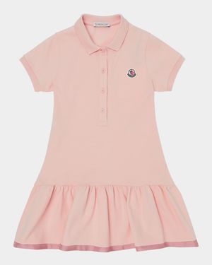 Girl's Drop-Waist Short-Sleeve Polo Dress, Size 12-14