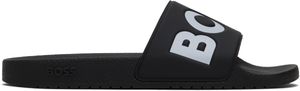BOSS Black & White Large Logo Detail Pool Slides