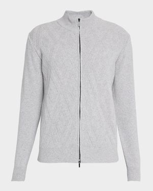 Men's Wool and Cashmere Diamond-Knit Full-Zip Sweater