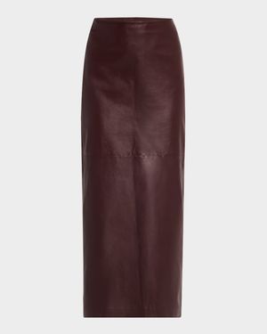 Stretch Nappa Leather Midi Skirt