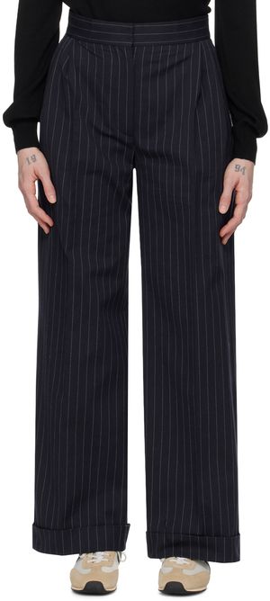 Maison Kitsuné Navy Double Pleats Trousers