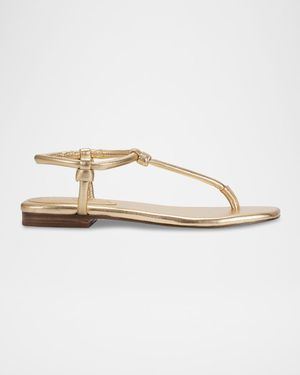 Maycee Tubular Leather T-Strap Flat Sandals