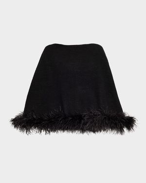Cropped Cashmere & Lurex Poncho with Ostrich Feather Trim