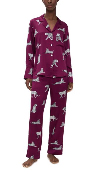 Petite Plume Silk Panther Pajama Set Merlot L