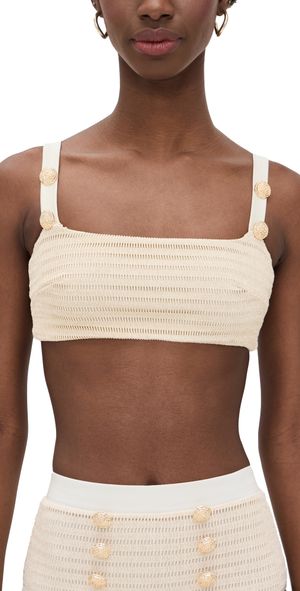 PatBO White Gold Knit Top Off White XS