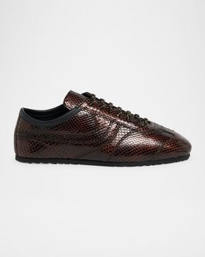 Dustin Snake-Embossed Leather Retro Sneakers