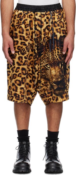 MASTERMIND WORLD Yellow & Black Oversized Fit Leopard Shorts