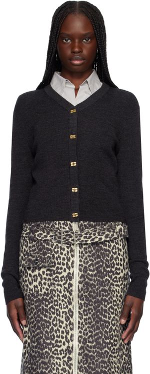 GANNI Black Mini Ribbed Merino Cardigan
