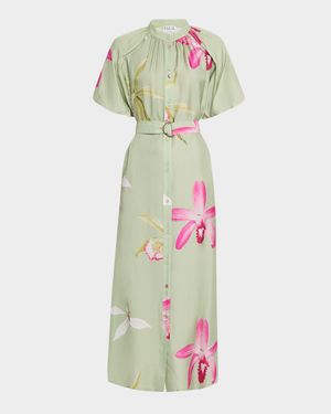 Emilia Belted Floral-Print Midi Shirtdress