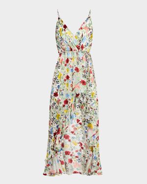 Tara Floral Cascading Ruffle Midi Dress