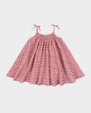 Girl's Vivian Heart-Print Seersucker Dress, Size 9M-10