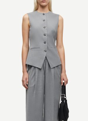 Samsoe Samsoe - Veston boutonné col rond - Taille L - Argent