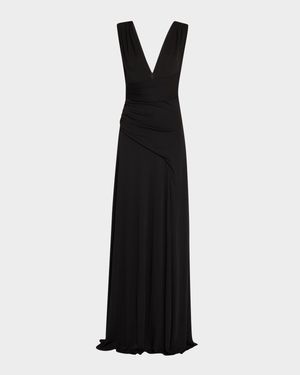 Alessia Plunging Draped Matte Jersey Gown