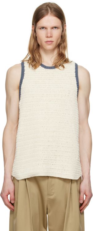 RICE NINE TEN Off-White Crochet Trim Tank Top