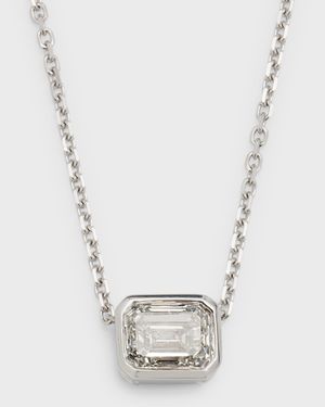 18K White Gold Emerald-Cut East-West Diamond Pendant, 0.75tcw, 18"L; 0.15" x 0.27" Pendant