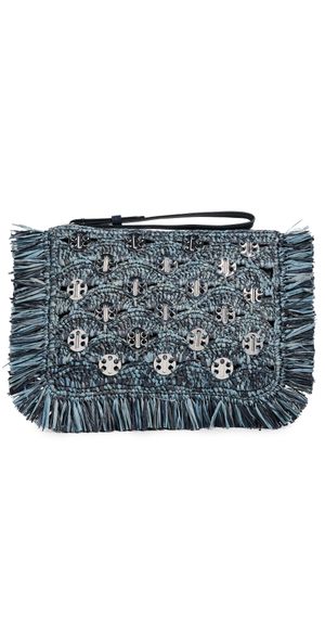 rabanne Raffia Pouch Blue Denim Silver One Size