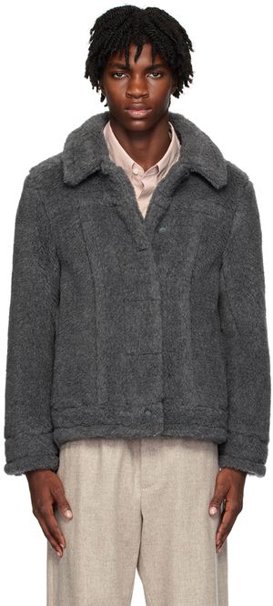Max Mara Blouson court gris en fourrure synthétique