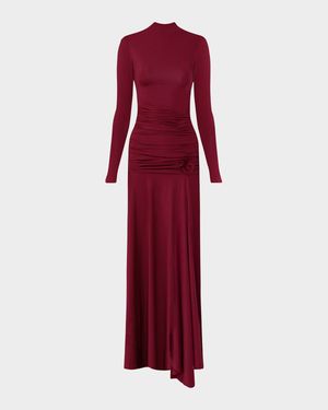 Mageia Ruched Mock-Neck Maxi Dress