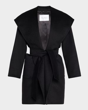 Rialto Camel Hair Belted Short Hooded Coat