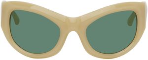 Dries Van Noten Lunettes de soleil beiges exclusives à SSENSE édition Linda Farrow