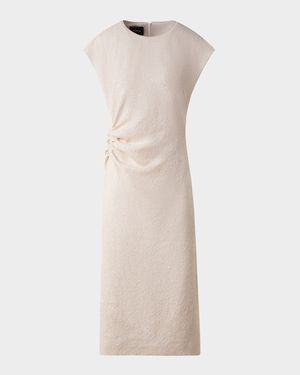 Sequin Stretch Jersey Cap-Sleeve Ruched Dress