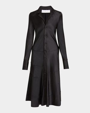 Amelie Satin Button-Front Midi Dress