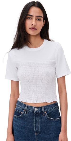 ATM Anthony Thomas Melillo Mixed Media Smocked Top White M