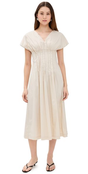 MEIMEIJ Poplin Dress with Mini Pleats at Waist Oyster 38