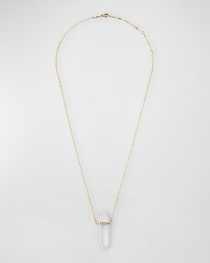 14K Large Crystal Quartz and Diamond Bar Necklace
